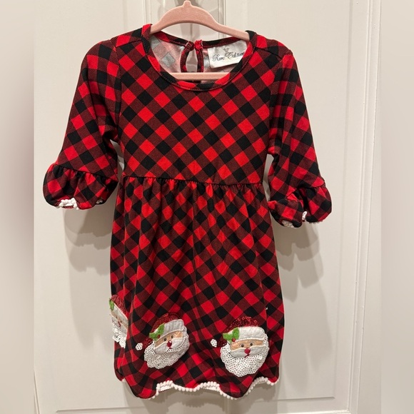 NWOT Rare Editions 2T Girls Red & Black Buffalo Plaid Santa Christmas Dress - Picture 1 of 6
